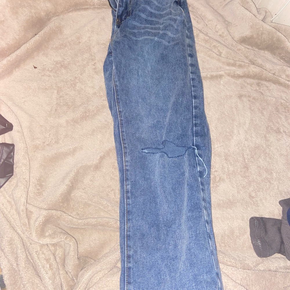 High waisted ripped straight jeans